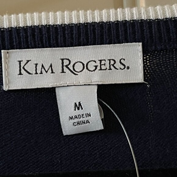 Kim Rogers Med Cotton Cardigan Sweater Button Front Scoop Neck Blue White NWT - Picture 14 of 14